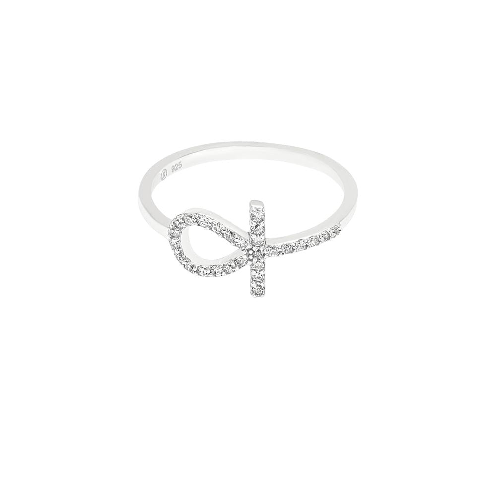 Ankh Cross Stone Studded Silver Ring - ShopSlver