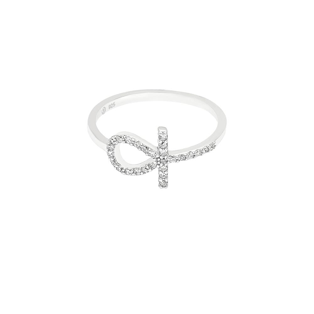 Ankh Cross Stone Studded Silver Ring - ShopSlver