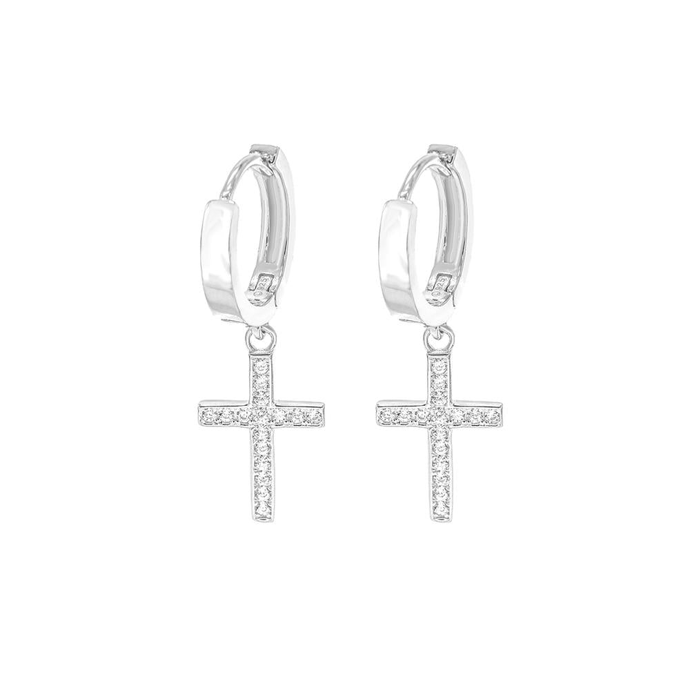 Cross Studded Silver Earring - ShopSlver